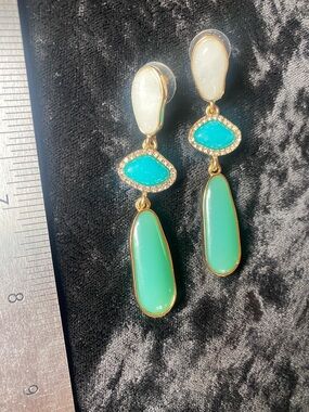 Vintage Gold-Tone Gemstone Drop Earrings with Aqua and White Accents